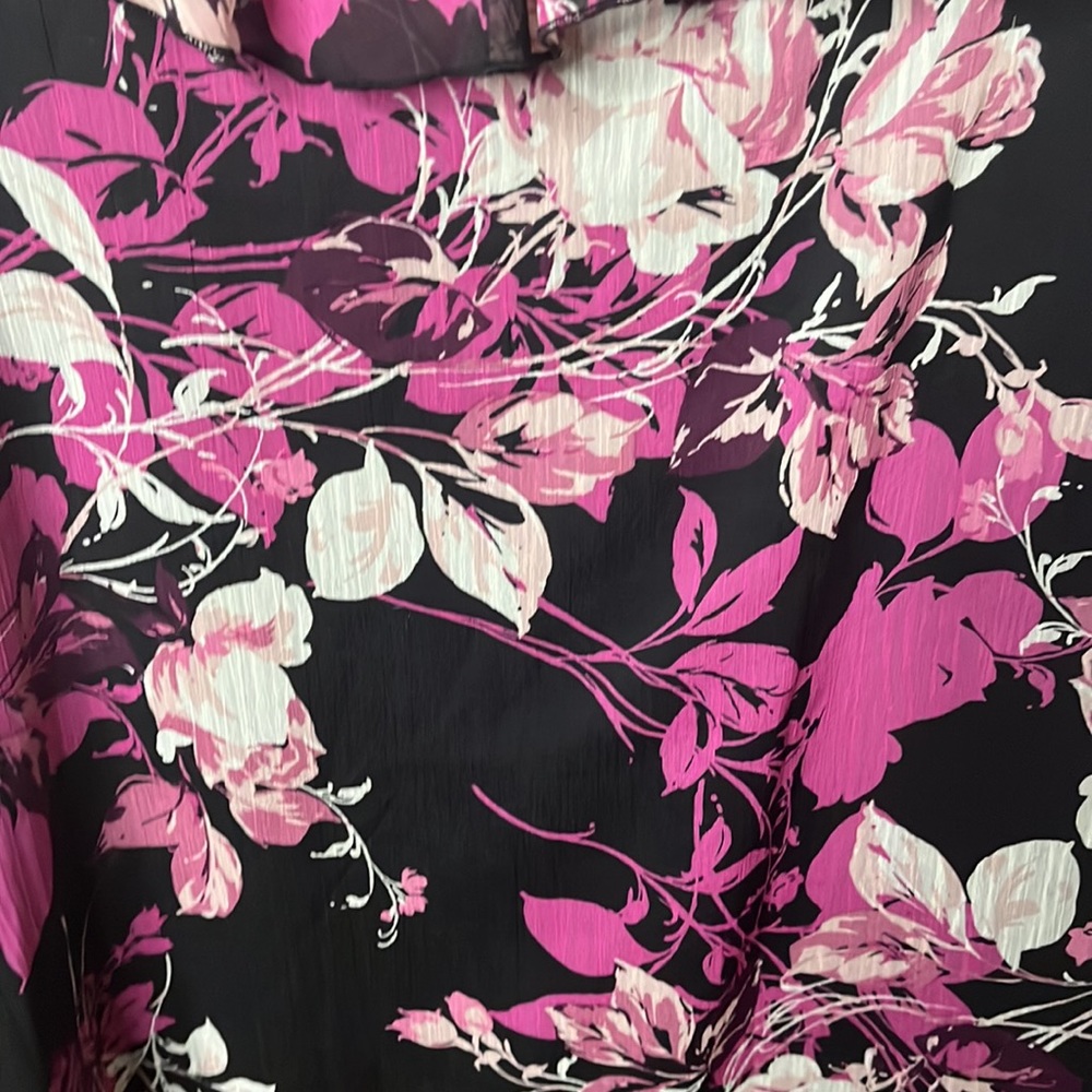 Roaman’s chiffon sheer arm sleeveless black underlies bodice pink black cream - Picture 5 of 14